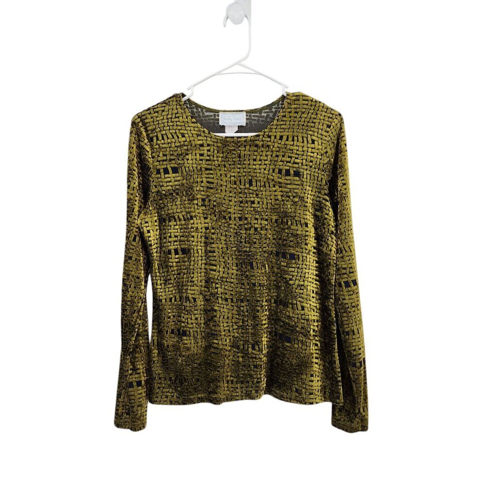 Hanky Panky Vintage Women's Woven Burnout Velvet Design Long Sleeves Top - M